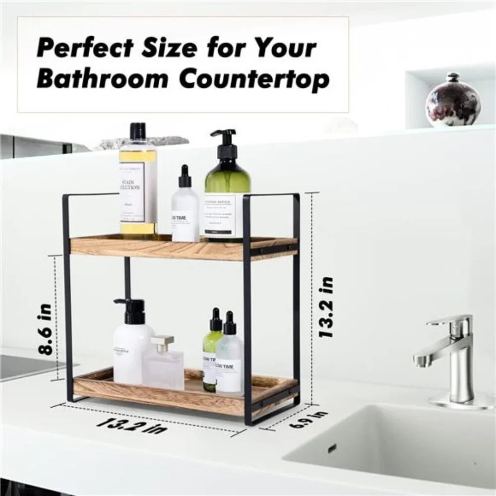 2Tier Countertop Organizer for Bathroom Counter Wood Bathroom Counter Organizers